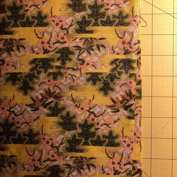 BTY Asian Gilded Floral Yellow and Green COTTON FABRIC QUILT Material Craft #11 - Picture 2 of 2